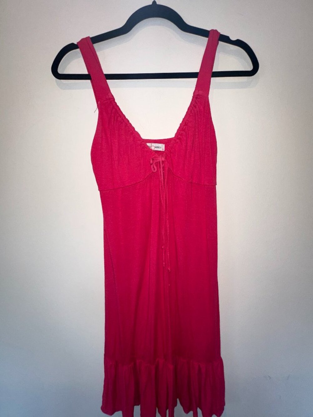 Rebecca Beeson Hot Pink Tie-Front Ruffle Hem Mini Dress